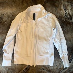 all white sweatshirt- zip up